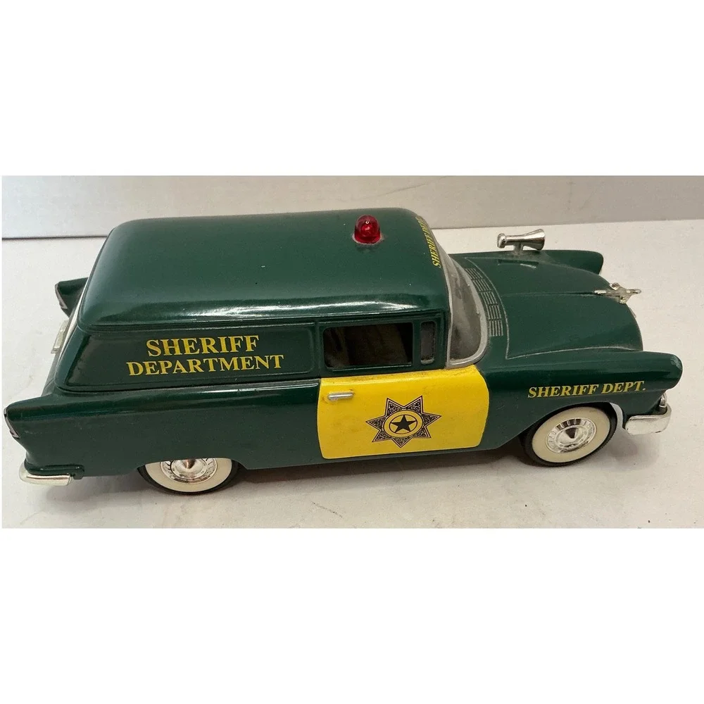 Vintage Sheriff Department Patrol Wagon Green Yellow 7.5 Inch Toy Car